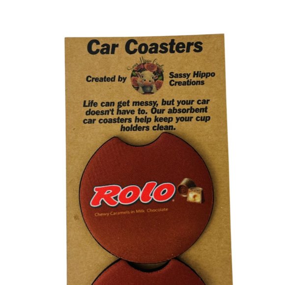 Car Coasters Rolo Chocolate Caramel Candy Snack Junk Food Set of 2 Neoprene - Picture 7 of 9